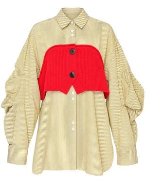Enfold Striped Knitted-Panel Shirt - Red