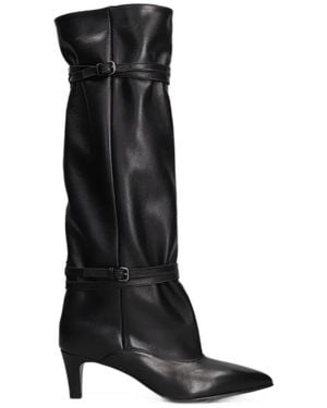 strategia shoes Buckled Leather Knee-High Boots - Black