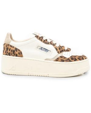 Autry Medalist Leopard-Print Leather Sneakers - Natural