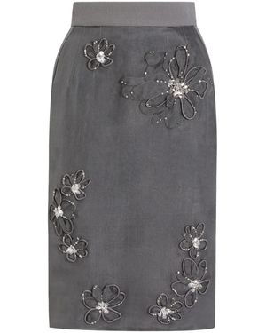 Dolce & Gabbana Floral-Appliqué Midi Skirt - Grey