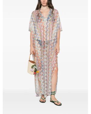 Missoni Zigzag-Knit Maxi Kaftan Dress - White