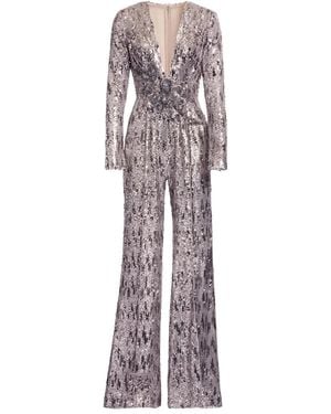 Elie Saab V-Neck Sequinned Jumpsuit - Gray