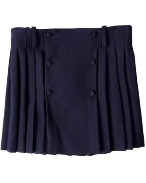 Ami Paris Virgin Wool Pleated Skirt - Blue