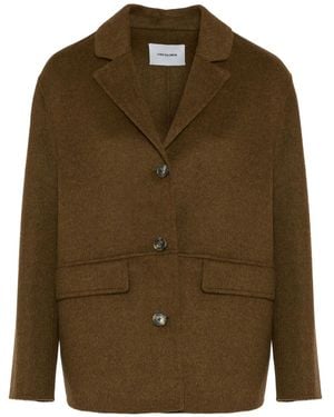 Yves Salomon Leather-Trimmed Wool Jacket - Green