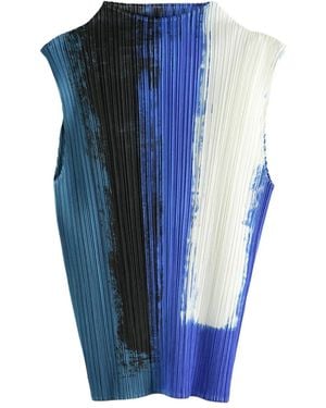 Pleats Please Issey Miyake Paint-Effect Pleated Top - Blue