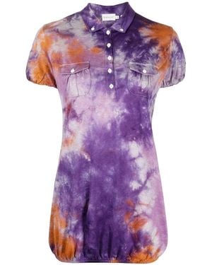 Stain Shade Tie-Dye Print Polo Top - Purple