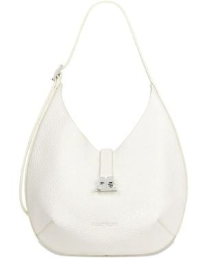 Courreges Small Hobo Grained Leather Tote Bag - White