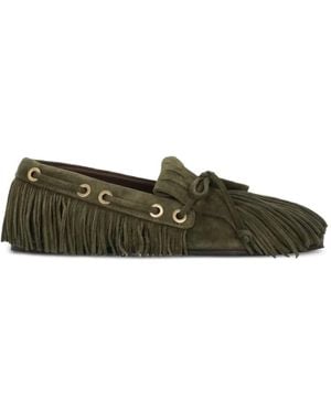 Etro Fringe-Trim Suede Loafers - Green