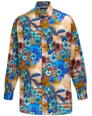 Roberto Cavalli Hemd Mit Tropischem Print - Blau