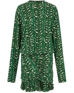 Ferragamo Printed Mini Dress - Green