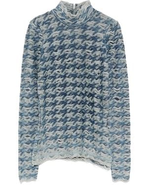 DIESEL Turtleneck Wave-Pattern Sweater - Blue
