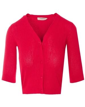 Twinset Ribbed-Knit V-Neck Cardigan - Red