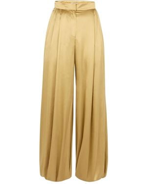 Nina Ricci Pleated-Effect Satin Palazzo Trousers - Yellow