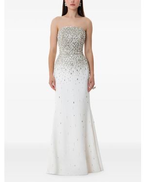 Dina Melwani Crystal-Embellished Gown - White