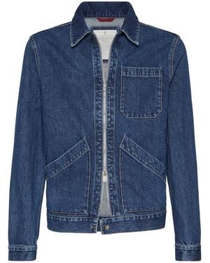 Brunello Cucinelli Zip-Fastening Patch-Pocket Denim Jacket - Blue