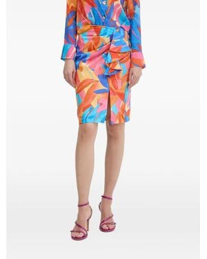 Morgan Leaf-Print Ruffled Midi Skirt - Blue