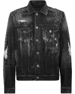 Philipp Plein Denim Trucker Jacket Ls Studs - Black
