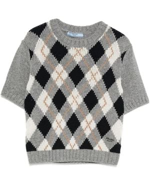 Prada Maglione A Rombi A Maniche Corte - Grigio