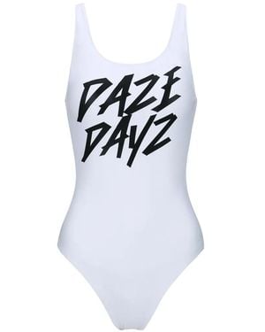 DAZE DAYZ Logo-Print Criss-Cross Swimsuit - White