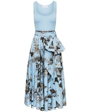 Oscar de la Renta Flora & Fauna-Print Sleeveless Midi Dress - Blue