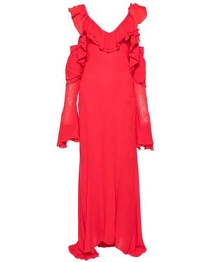 Blumarine Ruffled Cold-shoulder Maxi Dress - Red