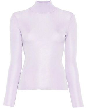 Self-Portrait Ribbed High-neck Top - パープル