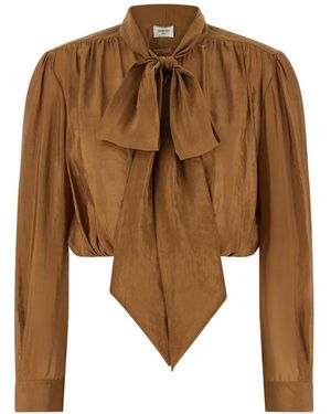 Saint Laurent Tie-Neck Cropped Blouse - Brown