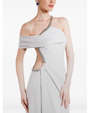 Gemy Maalouf Beaded Asymmetrical Neckline Dress - White
