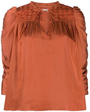 Ulla Johnson Ruched Puff Sleeve Blouse - Orange