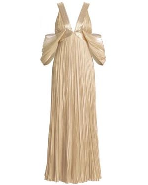 Alberta Ferretti Pleated V-Neck Maxi Dress - Metallic