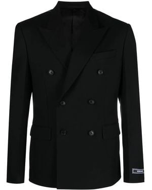 Versace Double-Breasted Virgin Wool Blazer - Black