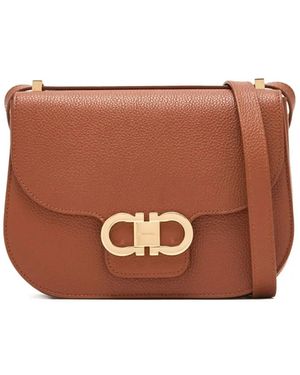 Ferragamo Small Double Gancini Crossbody Bag - Brown