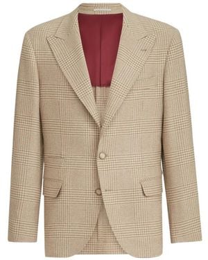 Brunello Cucinelli Blazer Deconstruido De Lana Y Cachemira A Cuadros Príncipe De Gales Con Solapas De Pico Grandes - Neutro