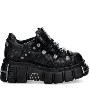 New Rock Tone Hardware Textured Trainers - Black