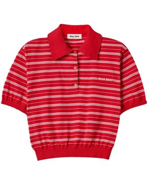 Miu Miu Polo En Maille À Logo Intarsia - Rouge