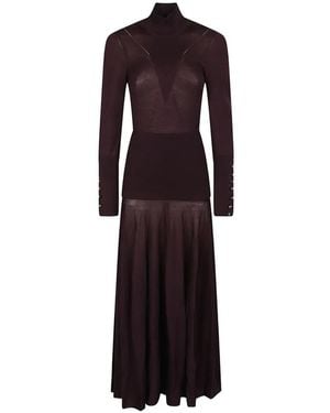 Rabanne Button-Cuff Knitted Midi Dress - Purple