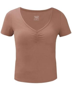 Sweaty Betty Ruched V-Neck T-Shirt - Brown