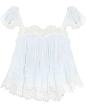 LoveShackFancy Lava Lace Trim Blouse - White