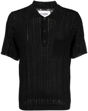 Corridor NYC Openwork-Knit Polo Shirt - Black