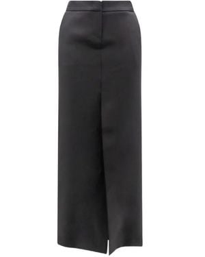 ACTUALEE Satin-Finish Front-Slit Midi Pencil Skirt - Black