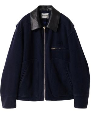 Miu Miu Leather-Collared Padded Jacket - Blue