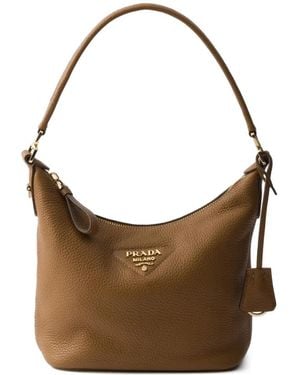Prada Logo-Plaque Leather Shoulder Bag - Brown