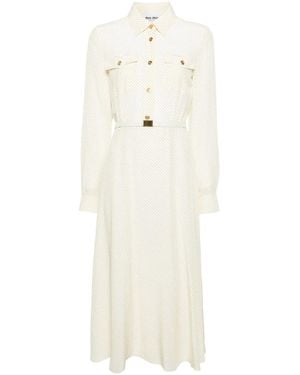 Miu Miu Micro-Dot Crepe Midi Dress - White