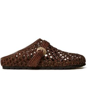 Twinset Woven Buckled Mules - Brown