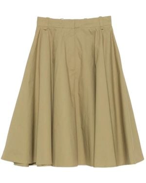 Nude Pleated Flared Midi Skirt - Natural
