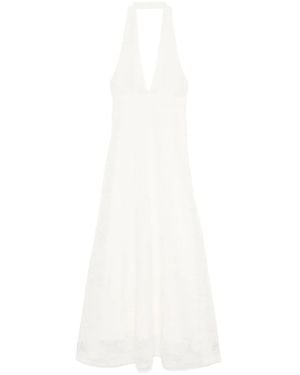 Sandro Plunge-Neck Knitted Midi Dress - White