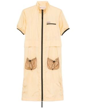 Marni Zip-Up Drawstring-Pocket Dress - Natural