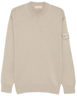 Stone Island Logo-Patch Ribbed-Trim Jumper - White