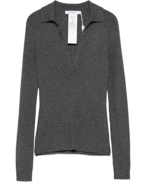 Max Mara Angel Ribbed-Knit V-Neck Sweater - Gray