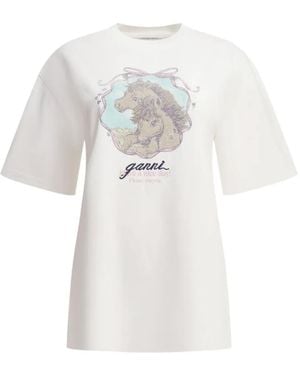 Ganni T-Shirt With Horses - White